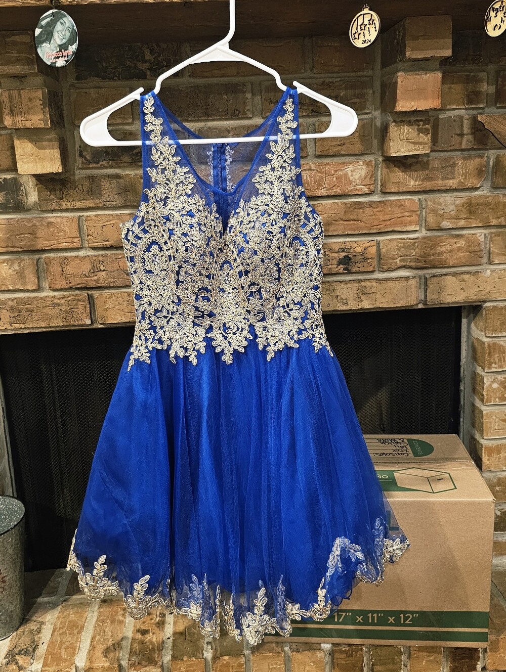 Girls Royal Blue Embroidered Tulle Party Dress